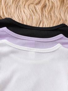 Elladie kids 3 件套 Tween 女童蝴蝶刺绣罗纹 T 恤套装，优雅，适合春秋季节 - 彩色 - 查看 3