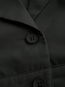 SHEIN ICON 秋冬女士休闲翻领长袖西装外套和百褶中裙套装（两件套） - 黑與白 - 查看 3