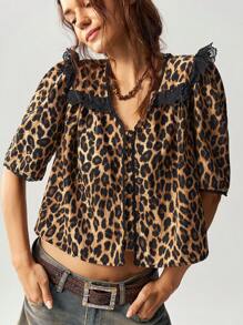 Bohemela Women's V-Neck Loose Vacation Print Woven Blouse, Short Sleeve,Short Sleeve Tops