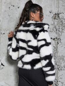 Eilly Bazar Women's Lapel Fluffy Long Sleeve Casual Jacket