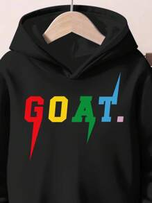 SHEIN Leap Crew 2 件套“GOAT，史上最伟大”和“年轻男孩”宽松休闲连帽衫，面料较厚，适合秋冬季 - 黑色 - 查看 4