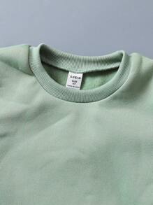 SHEIN 3 件装年轻男孩字母图案连帽加垫背心和羊毛运动衫和运动裤休闲套装，秋冬 - 綠色 - 查看 6