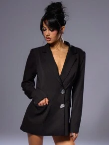 MUSERA 老派双排扣西装裙，优雅商务休闲风，适合夏季、春季、假期、毕业舞会、婚礼、生日等场合。 - 黑色 - 查看 1