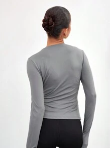 MUSERA ESSENTIALS Long Sleeve Snatched T-Shirt Vacation Spring Summer Fall - Dark Grey - View 3