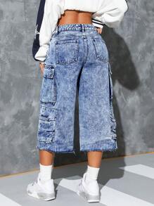 SHEIN ICON Pantalones vaqueros casuales para mujer con varios bolsillos y botón delantero simple