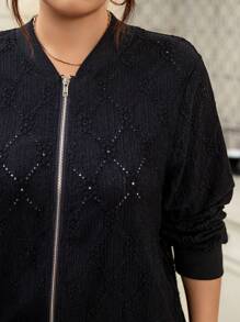 SHEIN LUNE Áo khoác họa tiết màu trơn thường ngày cỡ lớn, mùa thu - màu đen - Xem 8