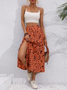 Chiquease Women's A-Line High Split Floral Allover Print Vacation Skirt - Burnt Orange - View 1