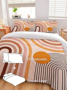 3pcs Geometric Pattern Duvet Cover Set, Comfortable Bedding Set Including 1 Duvet Cover And 2 Pillowcases, Made Of Skin-Friendly 100% Polyester Fabric, Suitable For Bedroom, Dorm, Or Travel - Multicolor - View 6