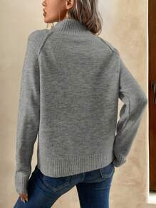 SHEIN LUNE Solid Color Button Front Long Sleeve Minimalist Sweater, Casual Wear