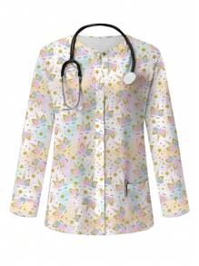 PopScrub Jaket Seragam Perawat Wanita Motif Unicorn dengan Kancing Depan - MultiWarna - View 3