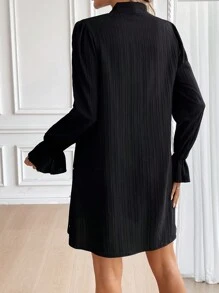 Opuloom Women Dresses Manik manik Mutiara Dasi Depan Plain Anggun - Hitam - View 2