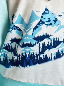 SHEIN Sudadera con capucha de manga larga con estampado digital, informal y para deportes al aire libre, para niño preadolescente, otoño/invierno