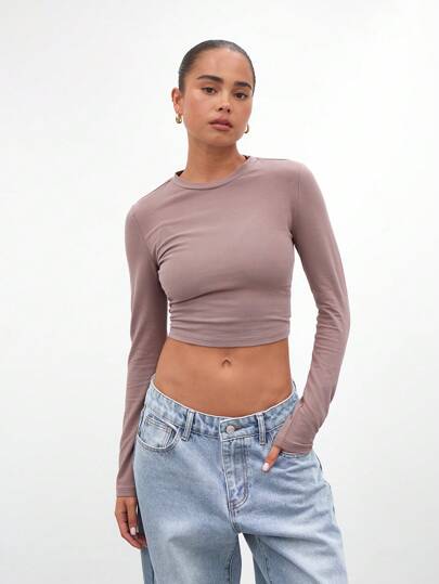 MUSERA ESSENTIALS Long Sleeve Crew Neck Fitted Top Casual Summer Fall