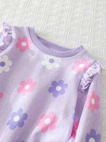 Cozy Pixies 女婴彩色花卉图案圆领荷叶边下摆套头衫