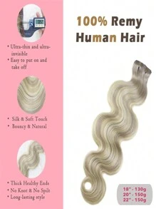 Seamless Clip Ins 7pcs Body Wave TP18/613 Dirty Blonde & Bleach Blonde 130g/150g Full Head Seamless PU Clip Ins Extensions 100% Cuticle Aligned Double Drown Remy Human Hair HQ Invisible Clip In Hair Extensions - S18/613 - View 2