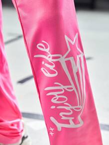 Conjunto deportivo de sudadera de cuello redondo con estampado digital de manga larga y pantalones estampados para niña preadolescente, otoño/invierno - Rosa - Ver 4