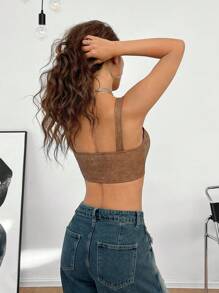 SHEIN EZwear 女士秋冬复古 & Y2K 扎染皮革棕色吊带背心短款文胸上衣 - 棕色 - 查看 2