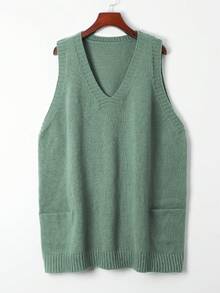 Christmas Day Plus Size Commuting Solid Color Sweatshirt Vest - Dark Green - View 5