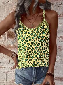 EMERY ROSE Women's Leopard Print Casual Vacation Style Summer Tank Top - Yellow - View 3