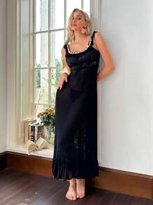 Floral Ruffle Hem Dress & Ladies Sexy Lingerie - Black - View 3