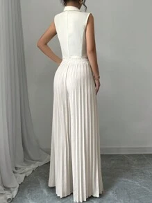 Selianne Solid Vest Blazer & Pleated Wide Leg Pants - Apricot - View 2