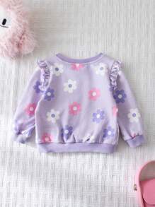 Cozy Pixies 女婴彩色花卉图案圆领荷叶边下摆套头衫