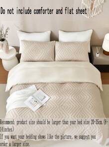 3pcs Mermaid Scale Pattern Solid Color Duvet Cover Set, Casual Style, Suitable For Bedroom, Home Decor - Khaki - View 5