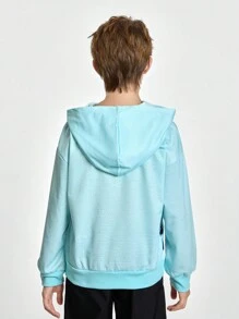 SHEIN Sudadera con capucha de manga larga con estampado digital, informal y para deportes al aire libre, para niño preadolescente, otoño/invierno