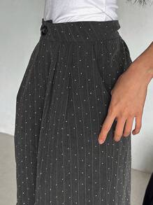 DAZY Women's Front Button Vertical Striped Rhinestone Embellished Casual Suit Pants Business Attire - Grey - View 6