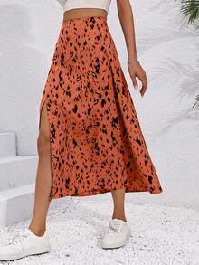 Chiquease Women's A-Line High Split Floral Allover Print Vacation Skirt - Burnt Orange - View 4