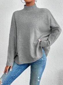 RueChic Jersey de cuello alto de manga murciélago