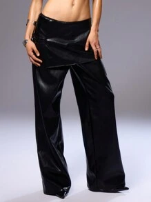 MUSERA PU Wrap Skirt Trouser Y2k Spring Summer S Party - Black - View 3