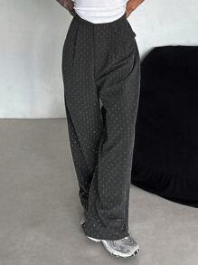 DAZY Women's Front Button Vertical Striped Rhinestone Embellished Casual Suit Pants Business Attire - Grey - View 4