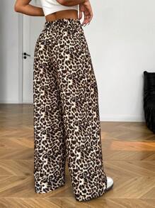 SHEIN EZwear Quần ống rộng dệt kim họa tiết da báo cho nữ - Nhiều màu - Xem 2