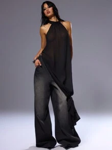 MUSERA 性感露背吊带露背上衣，适合伊比沙岛度假海滩穿着，可爱优雅，适合节日、西部风情派对、夜店等场合。 - 黑色 - 查看 1