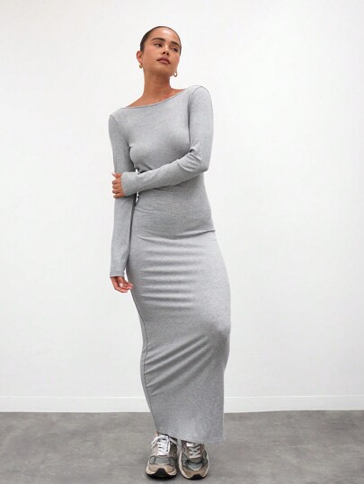 MUSERA ESSENTIALS Vestido largo con espalda abierta de manga larga de punto, sexy y lindo para primavera, verano, fiestas, salir y vacaciones