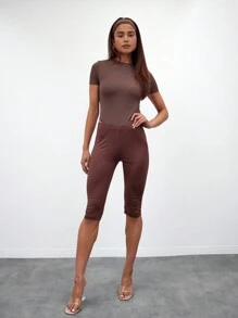 MUSERA ESSENTIALS Snatched T Shirt Bodysuit Casual Spring Summer Vacation - Brown - View 4