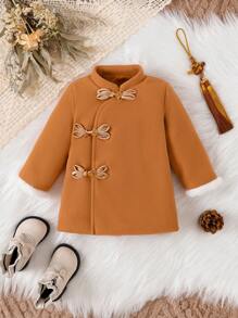 复古风格厚实保暖长袖汉服连衣裙，适合婴儿/幼儿女孩，秋季