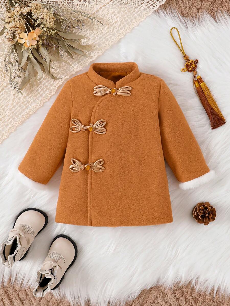 复古风格厚实保暖长袖汉服连衣裙，适合婴儿/幼儿女孩，秋季