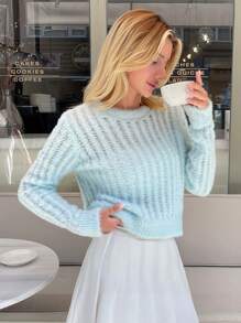 EURMUSE Women Distressed Detaild With Hairy Yarn Sweater - Mint Blue - View 1