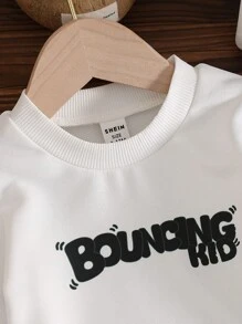 男婴卡通怪物与字母印花针织柔软休闲仿多层长袖圆领毛衣上衣