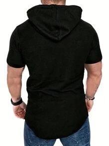 Manfinity Homme Men Plus Size Basic Patched Detail Plain Short Sleeve Drawstring Hooded Tee, For Going Out