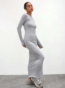 MUSERA ESSENTIALS Jersey Open Back Long Sleeve Maxi Dress Sexy Cute Spring Summer Party Going Out Vacation - Grey - View 2