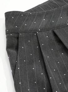 DAZY Women's Front Button Vertical Striped Rhinestone Embellished Casual Suit Pants Business Attire - Grey - View 11