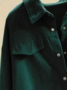 Women's Striped Drop Shoulder Long Sleeve Loose Casual Shirt, Spring/Autumn - Green - View 4