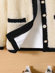 SHEIN Young Girl Casual Contrast Color Long Sleeve Pocket Jacket, Suitable For Layering With Various Tops And Pants, Suitable For Daily Outings In Autumn And Winter