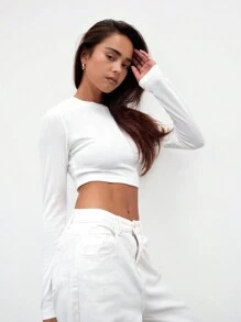 MUSERA ESSENTIALS Cropped Long Sleeve Top Casual Capsule Wardrobe Everyday Airport Holiday Fall Back To School Autumn Winter Christmas Elegant