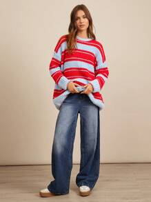 WESTFADE Jersey oversized casual de rayas para otoño