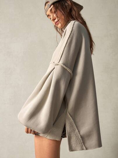 Bohemela 秋冬休闲纯色针织高领落肩灯笼袖宽松女士卫衣