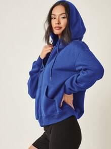 RueChic Drop Shoulder Zip Up Hoodie - Blue - View 3